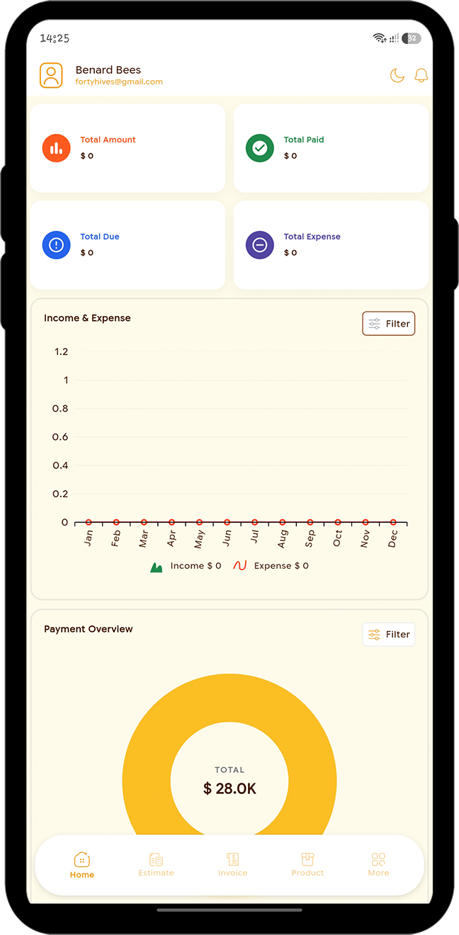 FortyBooks mobile app dashboard